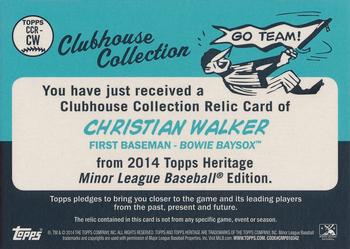 2014 Topps Heritage Minor League - Clubhouse Collection Relics #CCR-CW Christian Walker Back