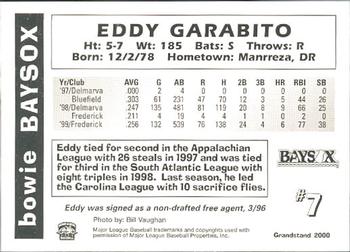 2000 Grandstand Bowie Baysox #NNO Eddy Garabito Back