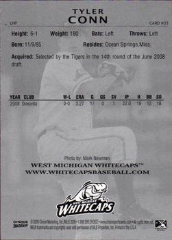 2009 Choice West Michigan Whitecaps #3 Tyler Conn Back