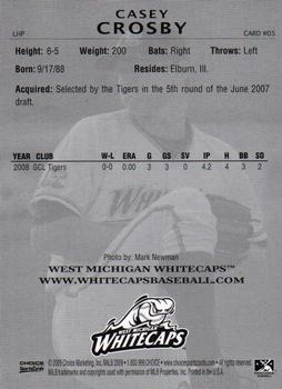 2009 Choice West Michigan Whitecaps #5 Casey Crosby Back