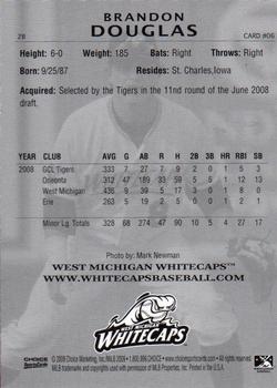 2009 Choice West Michigan Whitecaps #6 Brandon Douglas Back