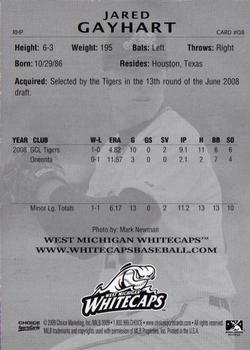 2009 Choice West Michigan Whitecaps #8 Jared Gayhart Back