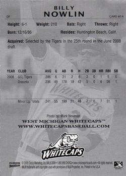 2009 Choice West Michigan Whitecaps #14 Billy Nowlin Back