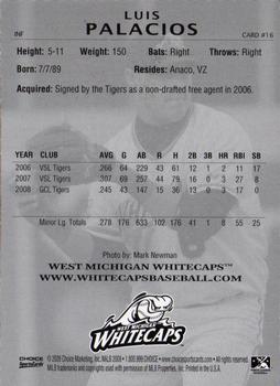 2009 Choice West Michigan Whitecaps #16 Luis Palacios Back
