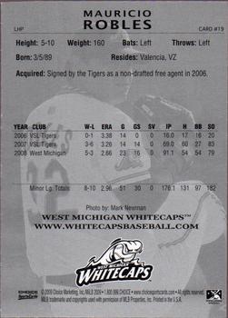 2009 Choice West Michigan Whitecaps #19 Mauricio Robles Back