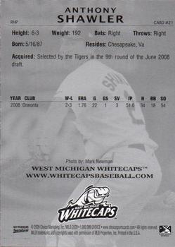 2009 Choice West Michigan Whitecaps #21 Anthony Shawler Back
