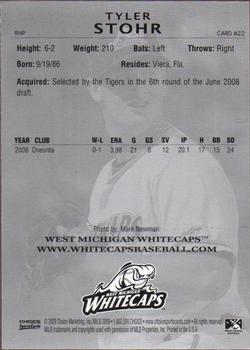 2009 Choice West Michigan Whitecaps #22 Tyler Stohr Back