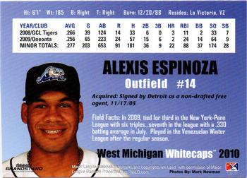 2010 Grandstand West Michigan Whitecaps #NNO Alexis Espinoza Back