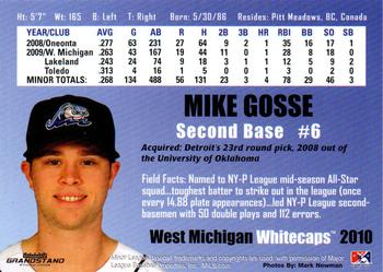 2010 Grandstand West Michigan Whitecaps #NNO Mike Gosse Back