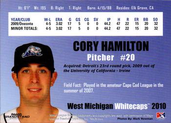 2010 Grandstand West Michigan Whitecaps #NNO Cory Hamilton Back