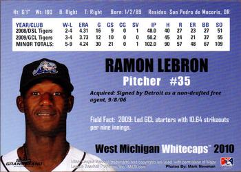 2010 Grandstand West Michigan Whitecaps #NNO Ramon Lebron Back