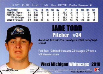 2010 Grandstand West Michigan Whitecaps #NNO Jade Todd Back