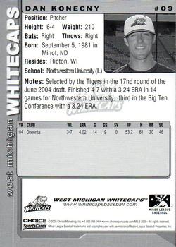 2005 Choice West Michigan Whitecaps #09 Dan Konecny Back