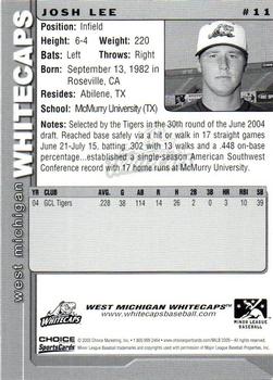 2005 Choice West Michigan Whitecaps #11 Josh Lee Back
