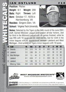 2005 Choice West Michigan Whitecaps #14 Ian Ostlund Back
