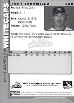 2005 Choice West Michigan Whitecaps #29 Tony Jaramillo Back