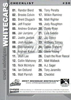 2005 Choice West Michigan Whitecaps #30 Checklist Back