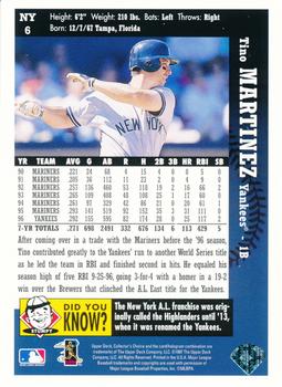 1997 Collector's Choice New York Yankees #NY6 Tino Martinez Back