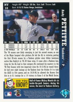 1997 Collector's Choice New York Yankees #NY10 Andy Pettitte Back