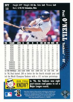 1997 Collector's Choice New York Yankees #NY12 Paul O'Neill Back