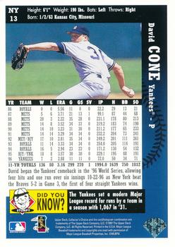 1997 Collector's Choice New York Yankees #NY13 David Cone Back