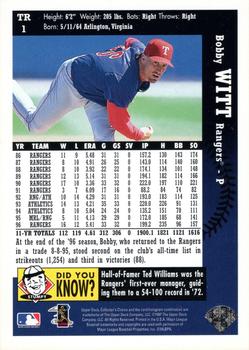 1997 Collector's Choice Texas Rangers #TR1 Bobby Witt Back