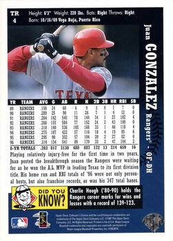 1997 Collector's Choice Texas Rangers #TR4 Juan Gonzalez Back