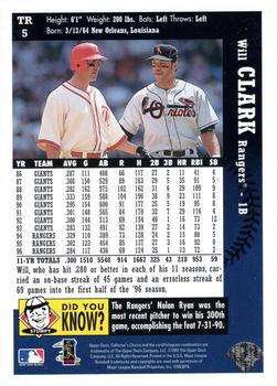 1997 Collector's Choice Texas Rangers #TR5 Will Clark Back
