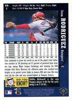 1997 Collector's Choice Texas Rangers #TR7 Ivan Rodriguez Back