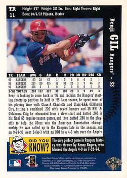 1997 Collector's Choice Texas Rangers #TR11 Benji Gil Back