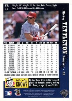 1997 Collector's Choice Texas Rangers #TR13 Mickey Tettleton Back