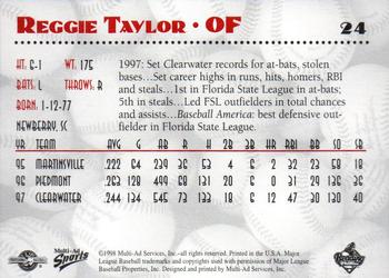 1998 Multi-Ad Reading Phillies #24 Reggie Taylor Back