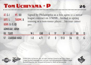 1998 Multi-Ad Reading Phillies #26 Tom Uchiyama Back