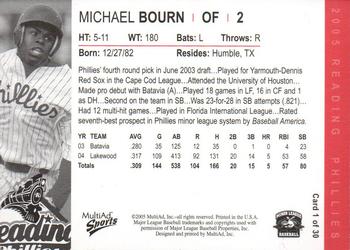 2005 MultiAd Reading Phillies #1 Michael Bourn Back