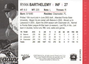 2005 MultiAd Reading Phillies #2 Ryan Barthelemy Back