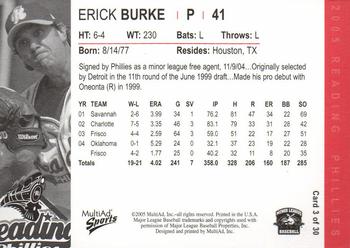 2005 MultiAd Reading Phillies #3 Erick Burke Back