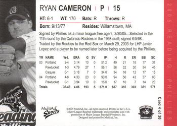 2005 MultiAd Reading Phillies #4 Ryan Cameron Back