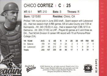 2005 MultiAd Reading Phillies #6 Chico Cortez Back
