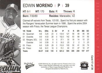 2005 MultiAd Reading Phillies #17 Edwin Moreno Back