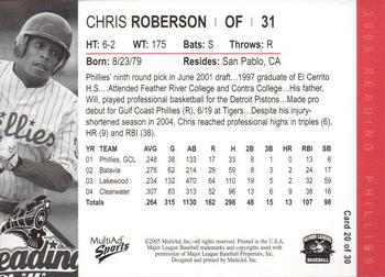 2005 MultiAd Reading Phillies #20 Chris Roberson Back