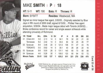 2005 MultiAd Reading Phillies #23 Mike Smith Back