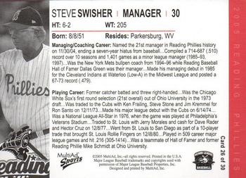 2005 MultiAd Reading Phillies #26 Steve Swisher Back