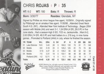2005 MultiAd Reading Phillies #21 Chris Rojas Back