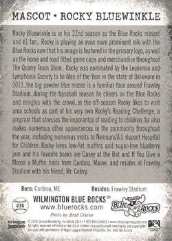 2014 Choice Wilmington Blue Rocks #36 Rocky Bluewinkle Back