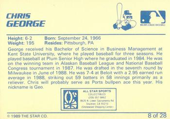 1989 Star Stockton Ports - Platinum #8 Chris George Back