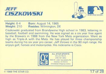 1989 Star Stockton Ports - Platinum #17 Jeff Ciszkowski Back