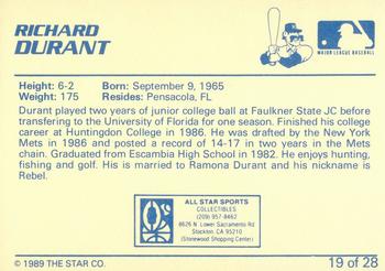 1989 Star Stockton Ports - Platinum #19 Richard Durant Back