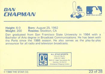 1989 Star Stockton Ports - Platinum #23 Dan Chapman Back