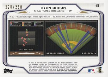 2014 Bowman Chrome - Blue Refractor #69 Ryan Braun Back