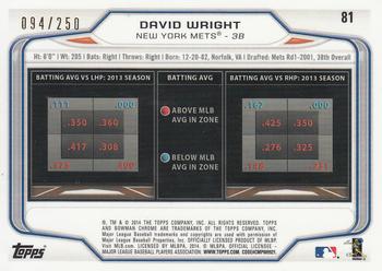2014 Bowman Chrome - Blue Refractor #81 David Wright Back
